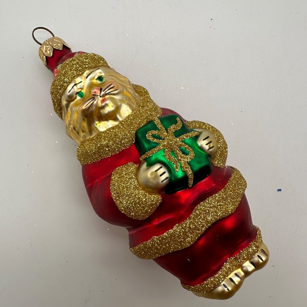 1995 Patricia Breen Santa Paws Red Gold Trim 4.25" Ornament Small Paint Chip